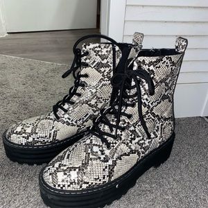 Snake print combat boots